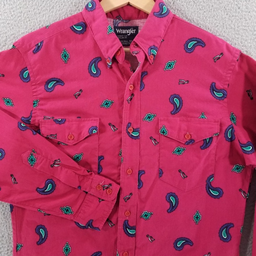 VTG Wrangler Shirt Mens Medium 15.5 Paisley Western Rodeo Cowboy USA Made